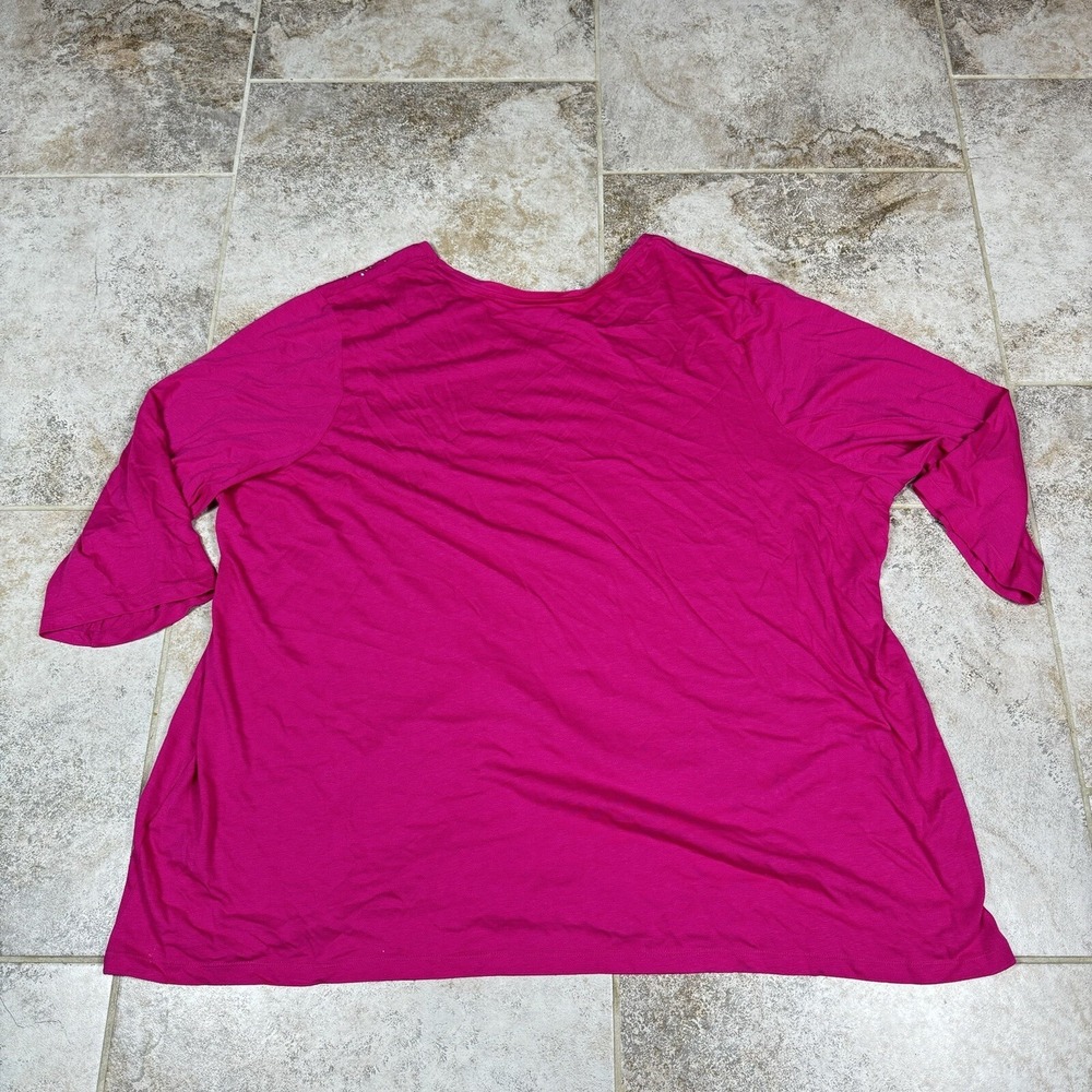 Catherines Top Womens 4X Pink 3/4 Sleeve V-Neck Studded Casual Basic Stretch - Picture 5 of 7